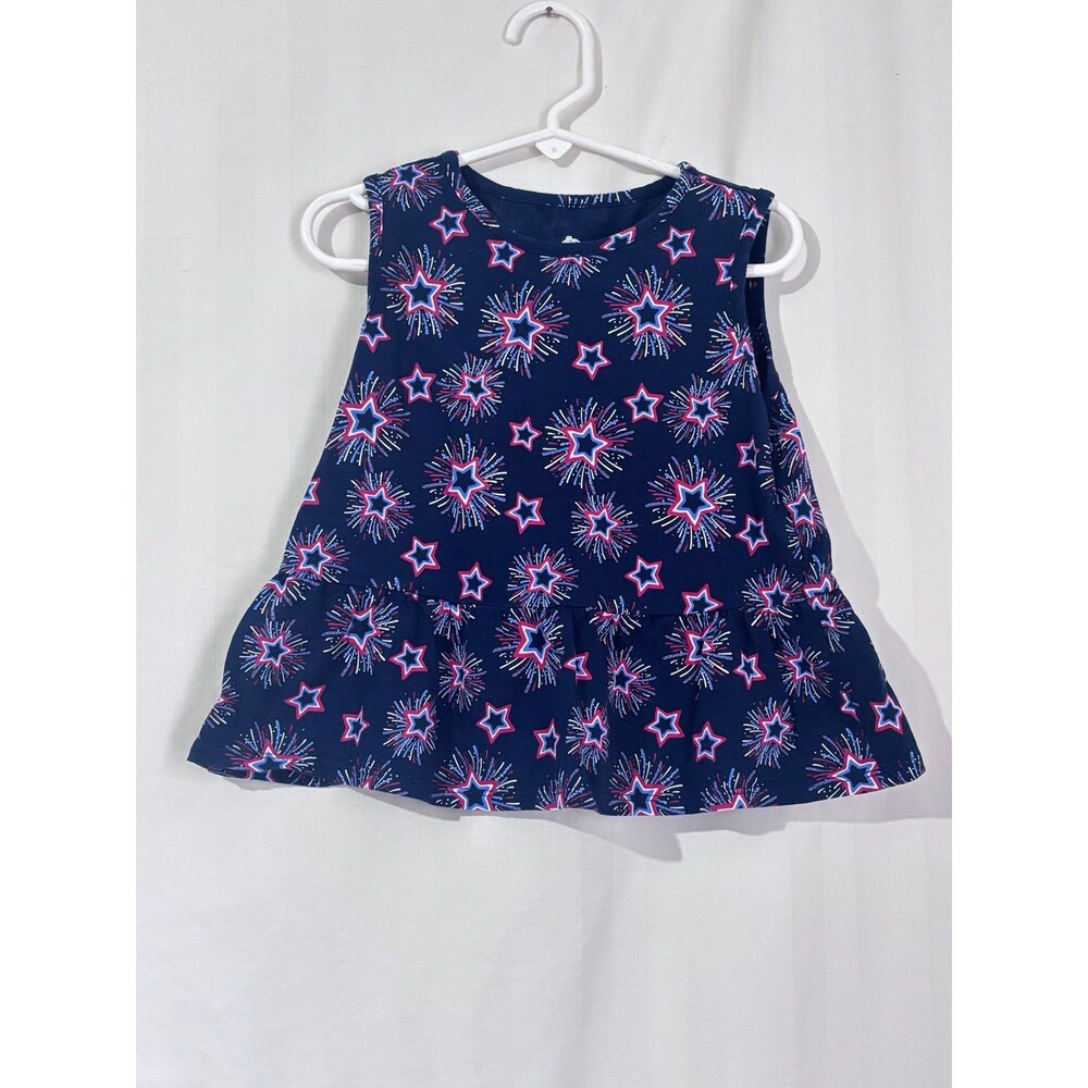 Way to Celebrate Girls Americana Fireworks Peplum Tank Top 5T EUC